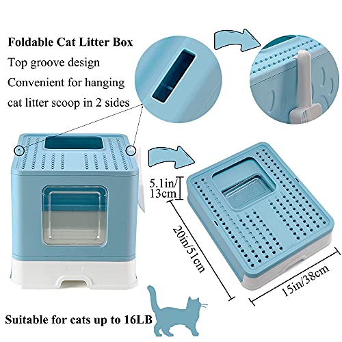 Vealind Arenero Gatos, 51 x 41 x 38cm Caja de Arena para Gatos Grande y Plegable con Taba, Bandeja Extraible y Pala (Especial Azul)