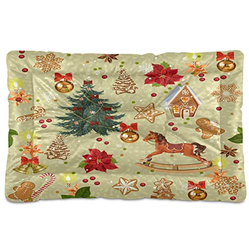 Velas de árbol de Navidad para mascotas, tapete de cama para mascotas, caballos, pan de jengibre, perro, gato, cajón para perro, cama para perro, 24 x 36 cm, cojín para mascotas mediano y pequeño