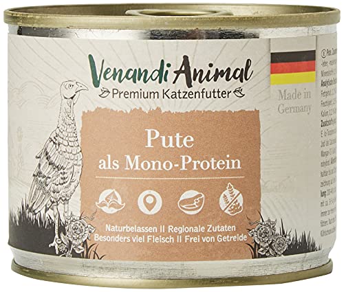 Venandi Animal - Pienso Premium para Gatos - Gallina de Pavo - Completamente Libre de Cereales - 6 x 200 g