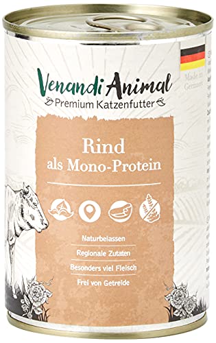 Venandi Animal - Pienso Premium para Gatos - Ternera como monoproteína - Completamente Libre de Cereales - 6 x 400 g