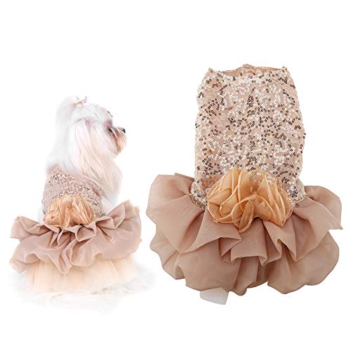 Vestido de Novia para Perro, Dulce Vestido de Novia con Lentejuelas para Cachorro, Chaleco de tutú de Encaje, Falda para Perro, Mascota, Gato, Princesa, Vestido de Fiesta de Boda(XL-Oro)