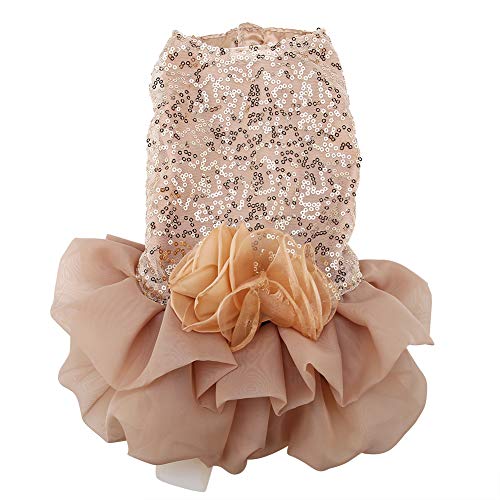 Vestido de Novia para Perro, Dulce Vestido de Novia con Lentejuelas para Cachorro, Chaleco de tutú de Encaje, Falda para Perro, Mascota, Gato, Princesa, Vestido de Fiesta de Boda(XL-Oro)