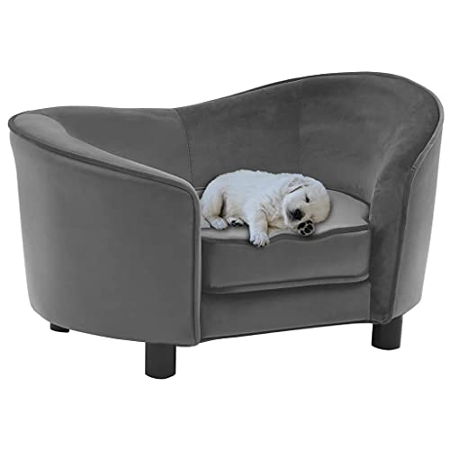 vidaXL Sofá para Perros Cama Mascotas Almacenamiento Gato Animales Pequeños Grueso Acolchado Antideslizante Felpa y Cuero Sintético Gris 69x49x40 cm