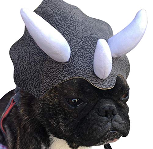 vincente Triceratops - Sombrero para mascotas con diseño de dinosaurio y pajarita triangular, divertido disfraz para perros y gatos