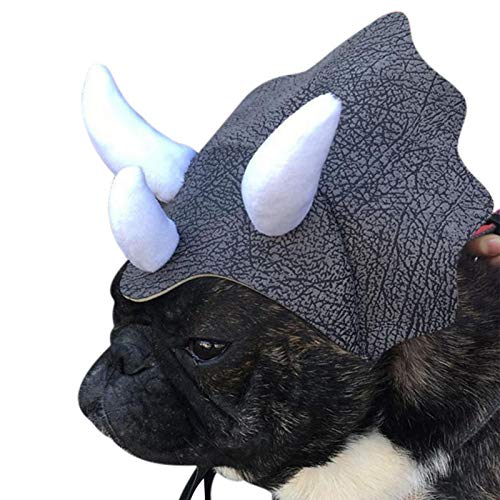 vincente Triceratops - Sombrero para mascotas con diseño de dinosaurio y pajarita triangular, divertido disfraz para perros y gatos