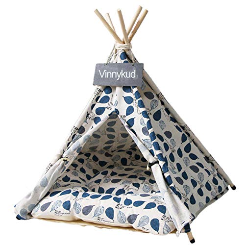 Vinny Tienda para Mascotas con Cama Casa de Lona para Perros y Gatos Casas con Cojín Extraíble y Lavable para Mascotas con Cojín de Teepee Gato y Perro Cama con cojín Lona