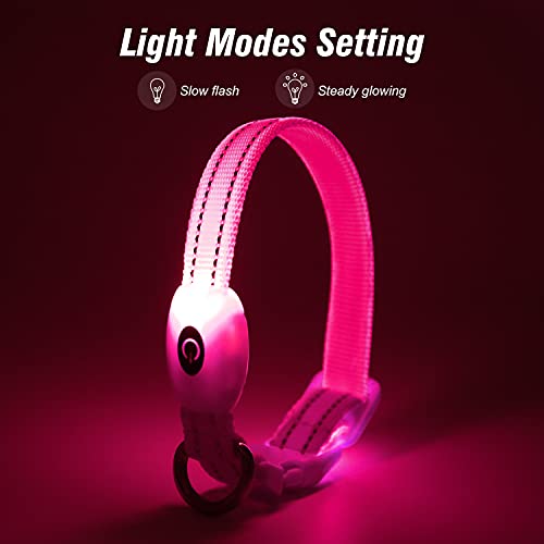 Visinite Collar Luminoso Perro, Collar Luz Perro para La Oscuridad, Nightcollares Luminosos para Perros Recargable a Prueba de Agua, Glow In The Dark Dog Light Up Collar para Caminar,Rosa,S