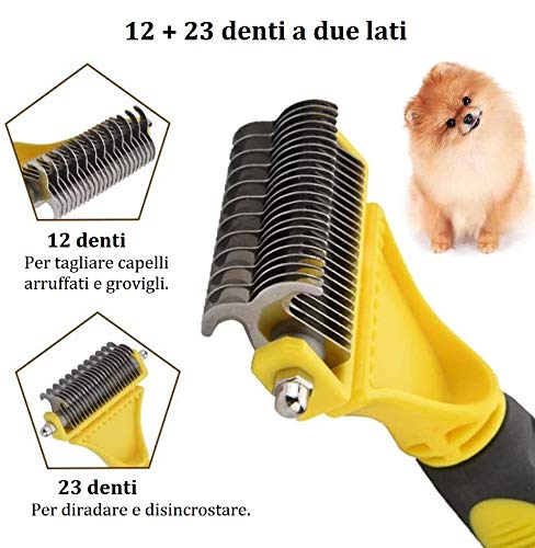 Voarge Cepillo para perros y gatos, para aseo profesional, peine rastrillo cortanodos Cardador con 23 + 12 caras doble para eliminar los pelos superfluos y desenredar los nudos