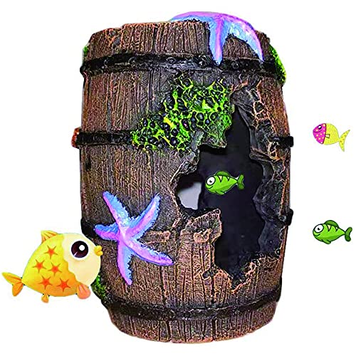 WDDT Decoracion Acuario, 2 Piezas Decoraciónes Acuarios Resina, Decoración Cuevas Pecera, Adornos Cueva de Barril Roto de Peceras, Acuario Decoracion Ideal para Pequeños Peces Camarón Tortuga