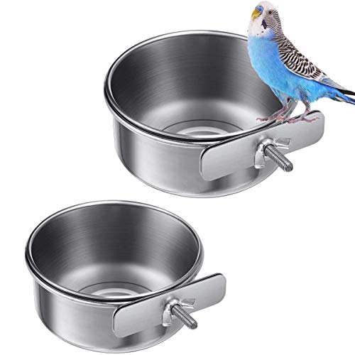 wegreeco 2 Tazas para Platos de alimentación de pájaros, Tazas de Acero Inoxidable para alimentación de Loros,para alimentador de Plato de Comida de Agua de Loro de pájaro