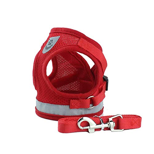 Weimay. Pequeño Arnes de Perro Cómodo Chaleco Ajustable Correa al Cuello y Material Duradero Transpirable con Cinta Adaptarse a Ejercer Externo Perro pequeño Rojo