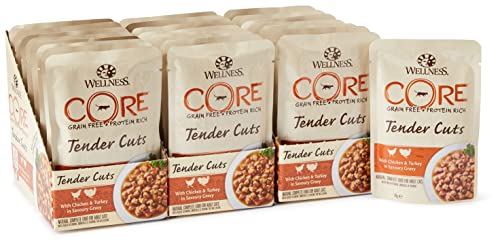 Wellness CORE - Juego de 24 Cortes para Tienda de campaña, sin Grano húmedo, para Gatos y gallinas y turcas, 85 g