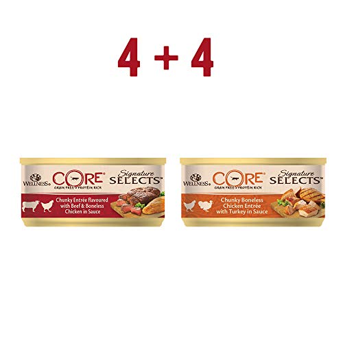 Wellness CORE Signature - Juego de 8 latas de Comida para Gato Mojado, sin Granos, 79 g