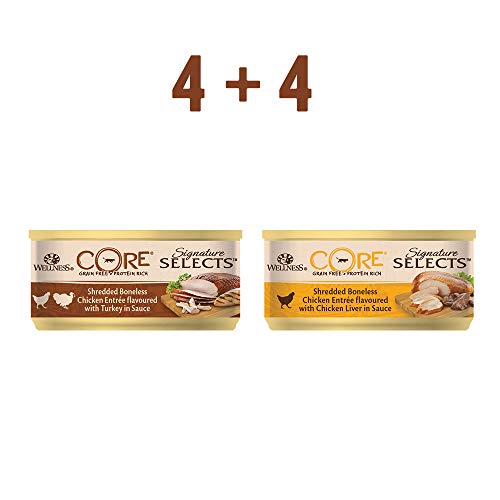 Wellness CORE Signature - Juego de 8 latas de Comida para Gatos mojadas, sin Granos, 79 g