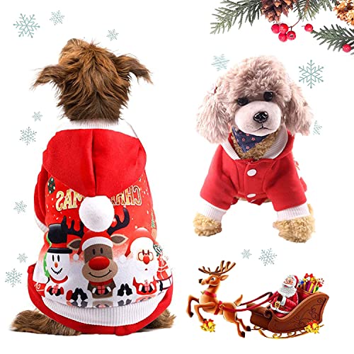 WELLXUNK® Disfraz de Perro de Navidad, Ropa Mascotas con Capucha para, Adornos de Navidad para Mascotas, Lindo Trajes de Navidad, Otoño Invierno Mascota Ropa para, Christmas Pet Traje Fiesta (XS)