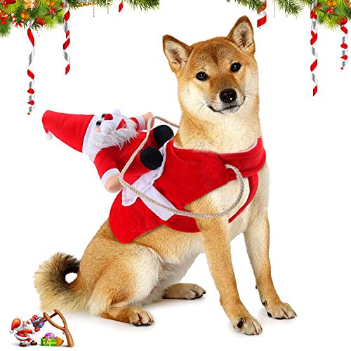 WELLXUNK® Traje de Perro Santa, Disfraz De Navidad para Mascotas, Traje de Perro Santa, Ropa para Perros Cosplay Ajustables Disfraz Gato Adecuado para Navidad,Fiesta,Cumpleaños,etc (M)