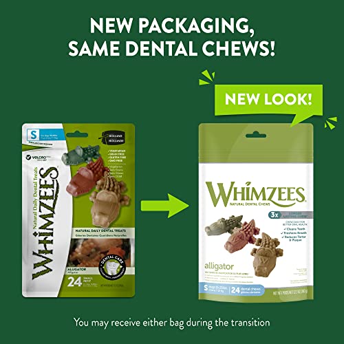 WHIMZEES Golosinas dentales para Perros sin Granos Naturales, tamaño pequeño, Bolsa de 24