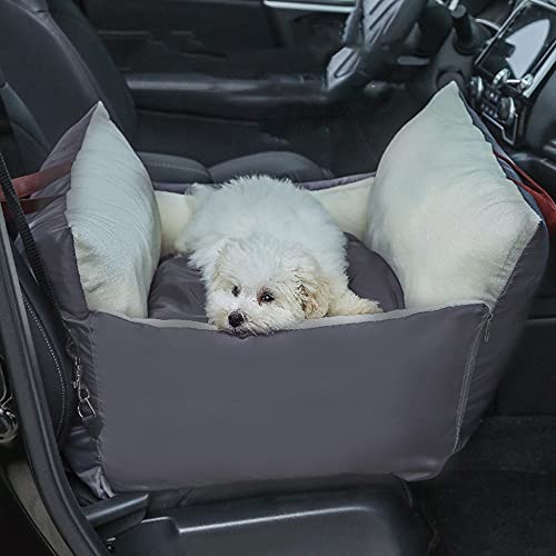 WildernessRose Asiento de Coche para Mascotas Perro Booster Animal DoméStico del Perro del Frente del Portador y Defensa Trasera con CinturóN Seguridad, Cama Perro Viaje con Carrier Gris Oscuro