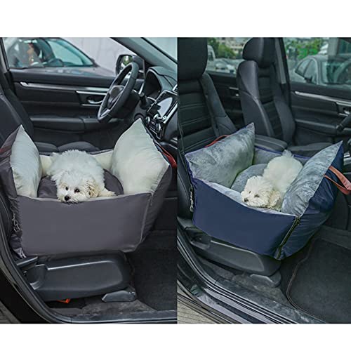 WildernessRose Asiento de Coche para Mascotas Perro Booster Animal DoméStico del Perro del Frente del Portador y Defensa Trasera con CinturóN Seguridad, Cama Perro Viaje con Carrier Gris Oscuro