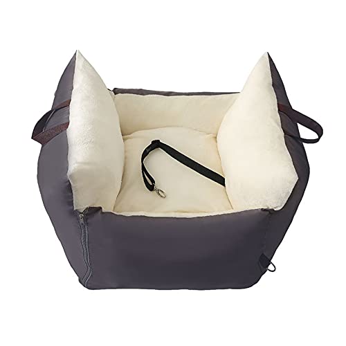 WildernessRose Asiento de Coche para Mascotas Perro Booster Animal DoméStico del Perro del Frente del Portador y Defensa Trasera con CinturóN Seguridad, Cama Perro Viaje con Carrier Gris Oscuro