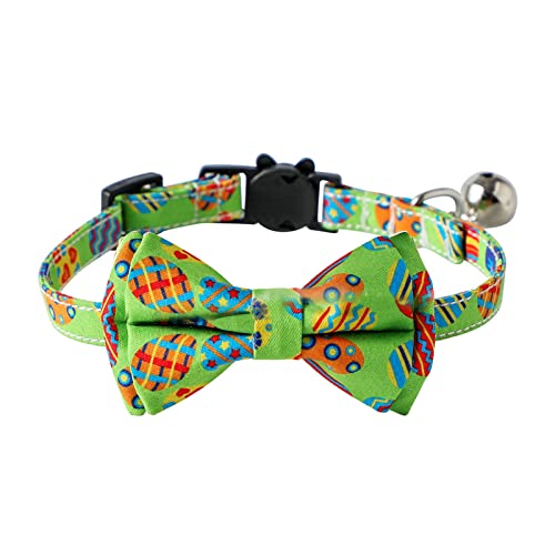 Wilitto Collar de gato Conejito Huevos de zanahoria Patrón Accesorios de decoración Ajustable Breakaway Mascota Gatos Lazo Collar con campana para Pascua Mascota