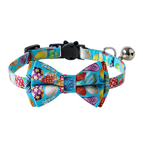 Wilitto Collar de gato Conejito Huevos de zanahoria Patrón Accesorios de decoración Ajustable Breakaway Mascota Gatos Lazo Collar con campana para Pascua Mascota