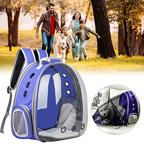 WINBST Mochila para mascotas, perros, gatos, mochila espacial, astronauta para mascotas, con 9 agujeros, portátil, bolsa de transporte, viaje, transpirable, color azul marino