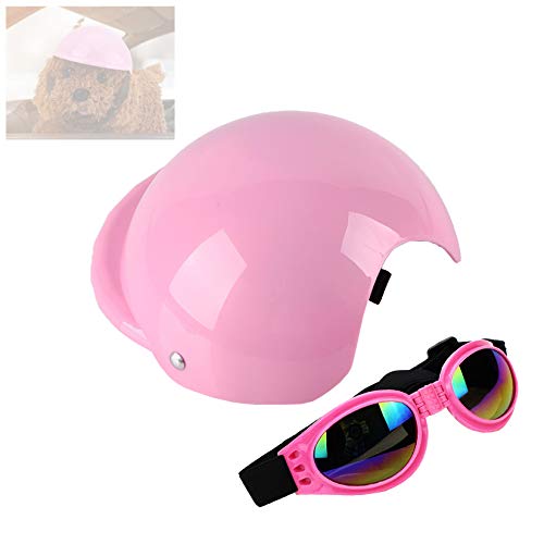 WishY Casco para Mascotas Ajustable para Perro, Casco de Moto, Casco para Mascotas, Casco para Perros y Gatos, Viene con Gafas,Rosado,S