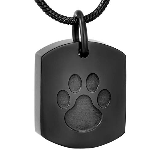 WJDT Mini Etiqueta de Perro Collar de Acero Inoxidable cremación Memorial Mascotas mascana medallón Colgante Collar Funeral urna joyería Cadena-Negro_Collar con Caja