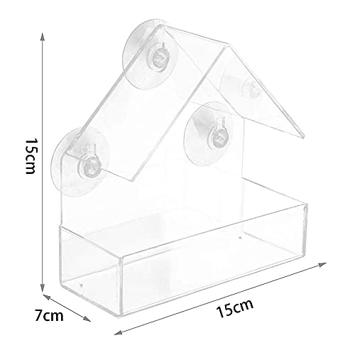 WLGQ Comedero para pájaros con Ventana, comedero de plástico para pájaros Silvestres con Techo, 3 ventosas y Bandeja para Semillas (Color Transparente)