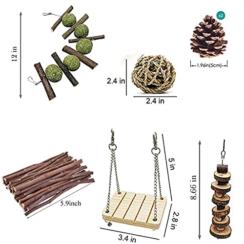 Wonninek Juguetes para Masticar hámster, 12 Piezas, Madera Natural, Pino, Conejillos de Indias, Ratas, Chinchillas, Juguetes, Accesorios, adecuados para Conejos, jerbos