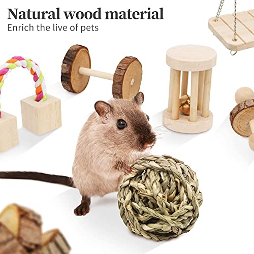 Wonninek Juguetes para Masticar hámster, 12 Piezas, Madera Natural, Pino, Conejillos de Indias, Ratas, Chinchillas, Juguetes, Accesorios, adecuados para Conejos, jerbos