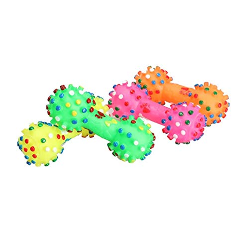 WOOAI 2019 Juguetes para Perros Juguetes con Forma de Mancuernas con Puntos de Colores Squeeze Squeaky Faux Bone Pet Chew Toys para Perros, tamaño Aleatorio, Libre