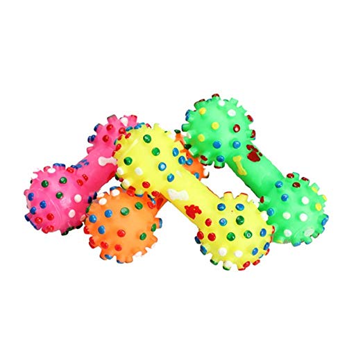 WOOAI 2019 Juguetes para Perros Juguetes con Forma de Mancuernas con Puntos de Colores Squeeze Squeaky Faux Bone Pet Chew Toys para Perros, tamaño Aleatorio, Libre