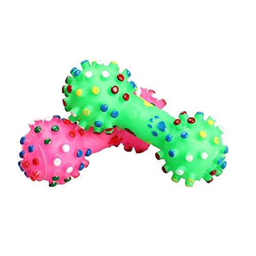 WOOAI 2019 Juguetes para Perros Juguetes con Forma de Mancuernas con Puntos de Colores Squeeze Squeaky Faux Bone Pet Chew Toys para Perros, tamaño Aleatorio, Libre