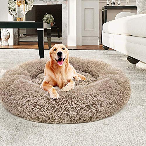 WSJYP Cama Redonda Perros, Cama Relajante para Mascotas Nido de Felpa Cojín Suave y Cálido Donut Cuddler Cat Puppy Sofá Cómodo Perro Extra Grande Invierno,XL-100CM-Brown