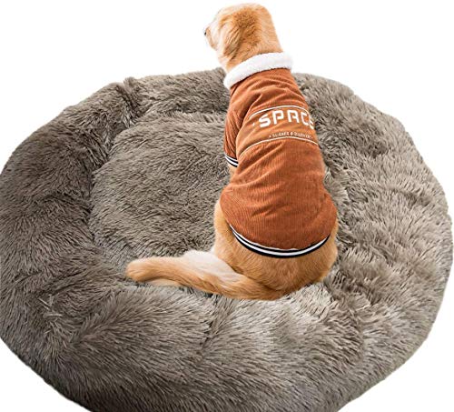 WSJYP Cama Redonda Perros, Cama Relajante para Mascotas Nido de Felpa Cojín Suave y Cálido Donut Cuddler Cat Puppy Sofá Cómodo Perro Extra Grande Invierno,XL-100CM-Brown