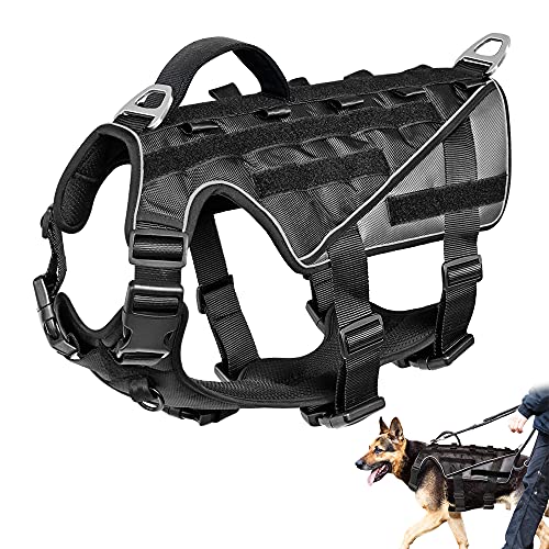 WWHPVP Arnés De Perro Táctico Militar K9 Trabajo Chaleco De Perro, Nylon Bungee Leash Capacitación De Línea Corriendo para Perros Medianos Pastor Alemán,Caqui,36cm