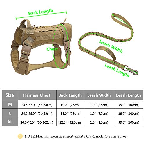 WWHPVP Arnés De Perro Táctico Militar K9 Trabajo Chaleco De Perro, Nylon Bungee Leash Capacitación De Línea Corriendo para Perros Medianos Pastor Alemán,Verde,66~102cm