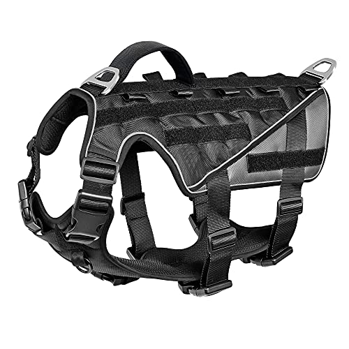 WWHPVP Arnés de Perro táctico Militar K9 Trabajo Chaleco de Perro, Nylon Bungee Leash Capacitación de línea Corriendo para Perros Medianos Pastor alemán,Negro,53~61cm