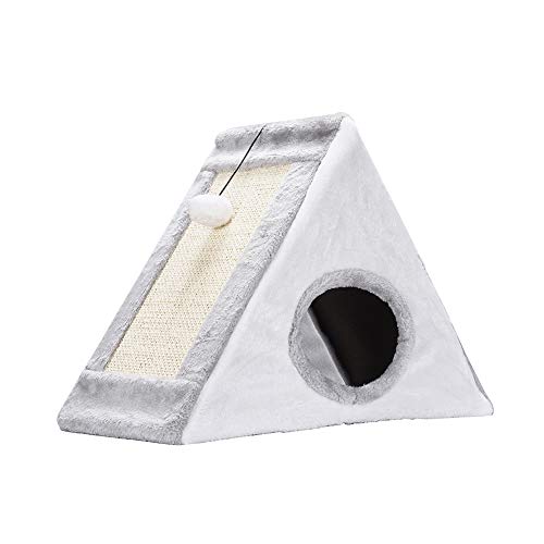 XianghuangTechnology Cama cueva para gatos 2 en 1 con poste de rascar cueva triangular para gatos, completamente plegable, casa para gatos/cuevas condominio interior/exterior (gris)