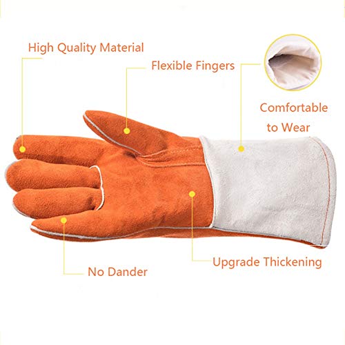 XINGSEB Cuerda Anti-Mordidas Guantes de Cuero, Adiestramiento Mascotas Guantes, Cuero Mascotas Agarrar Morder Guantes De de Seguridad Protección para Perros Gatos Reptiles (Color : Orange)