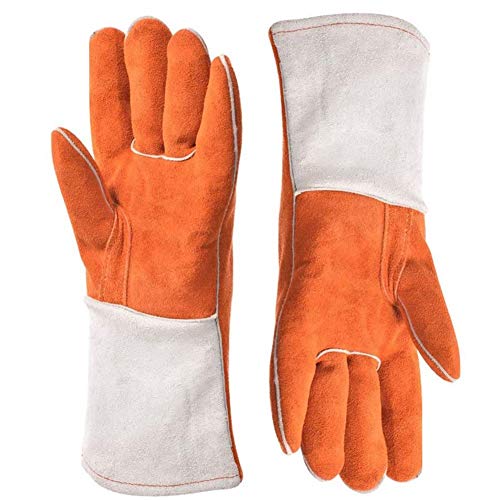 XINGSEB Cuerda Anti-Mordidas Guantes de Cuero, Adiestramiento Mascotas Guantes, Cuero Mascotas Agarrar Morder Guantes De de Seguridad Protección para Perros Gatos Reptiles (Color : Orange)