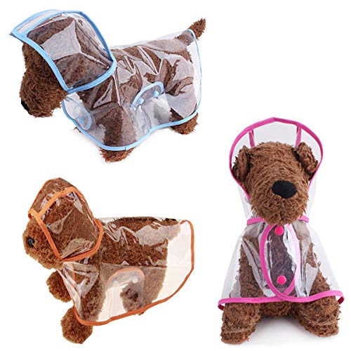 Xiuyer 3pcs Chubasqueros Perros Transparente Capucha Impermeable EVA Plastico Chubasqueros para Perros Pequeños Medianos