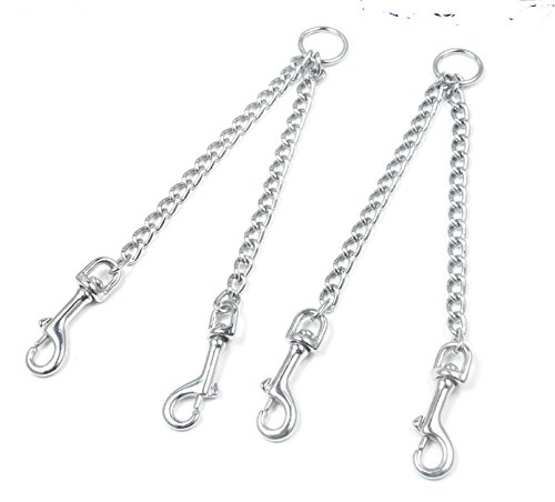 XKMY Correa doble para perro con cadena de hierro fuerte para cachorro, gran perro, correa doble S-XL, 2 correas para perros (color: plata, tamaño: XL)