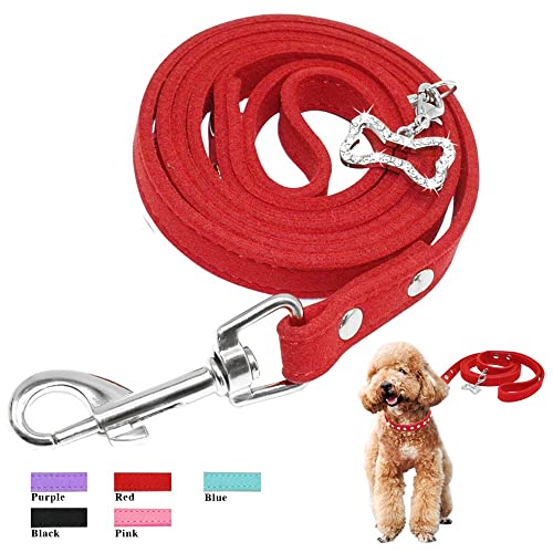 XWJSKJ Suave Cuero del Ante Correa del Perro del Animal doméstico de la Correa de Animal doméstico del Gato Cuello de la Correa para Perro Mascota (Color : Red, Size : Free Size)