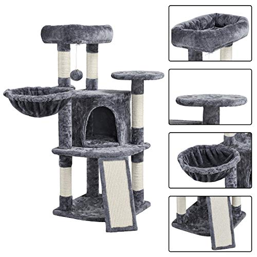 Yaheetech Árboles para Gatos Adultos Rascador Torre de Escalada Felpa para Gatito Poste de Rascar para Mascota 106cm Gris Oscuro