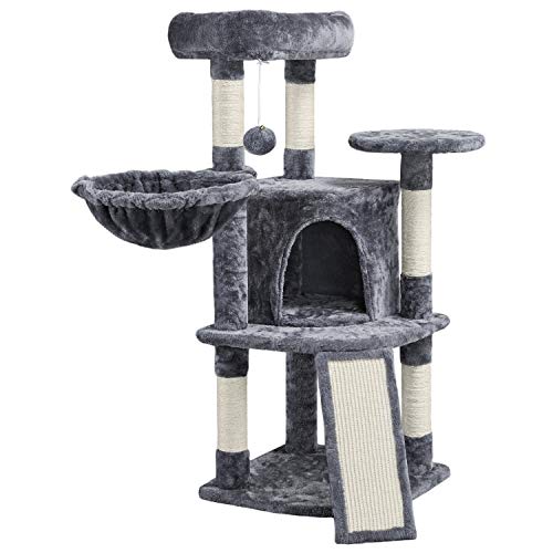 Yaheetech Árboles para Gatos Adultos Rascador Torre de Escalada Felpa para Gatito Poste de Rascar para Mascota 106cm Gris Oscuro