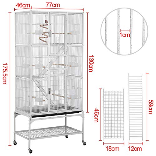 Yaheetech Jaula Grande para Pájaro con Ruedas 77 x 46,5 x 175,5 cm