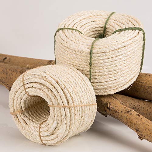 Yangbaga Cuerda de Sisal Gatos 8mm, para Rascador de Gatos, Reemplazo Rascador para Reparación Árbol, Contiene una Bola de Sisal.Blanco, 30metros，